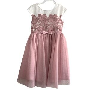 Jona Michelle Pink Embroidered White Dress Tutu Skirt Short Sleeve Girl Size 6